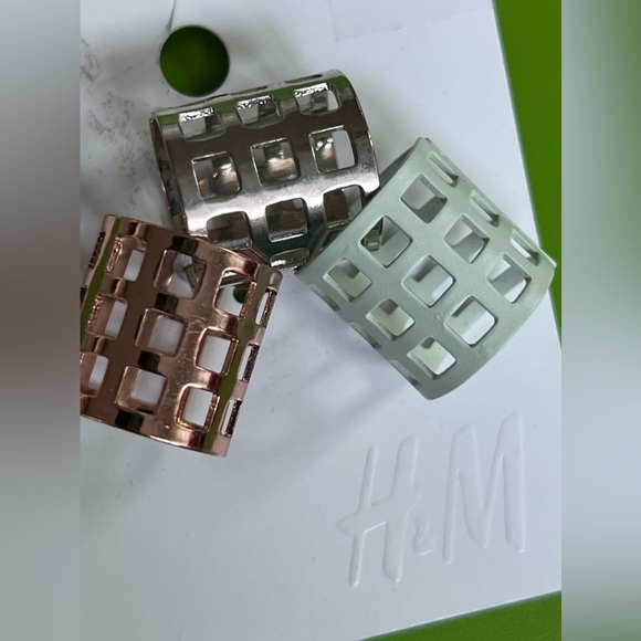 M Ring set 3 modernist open grid cage tube oversized bands statement geometric - Picture 3 of 4